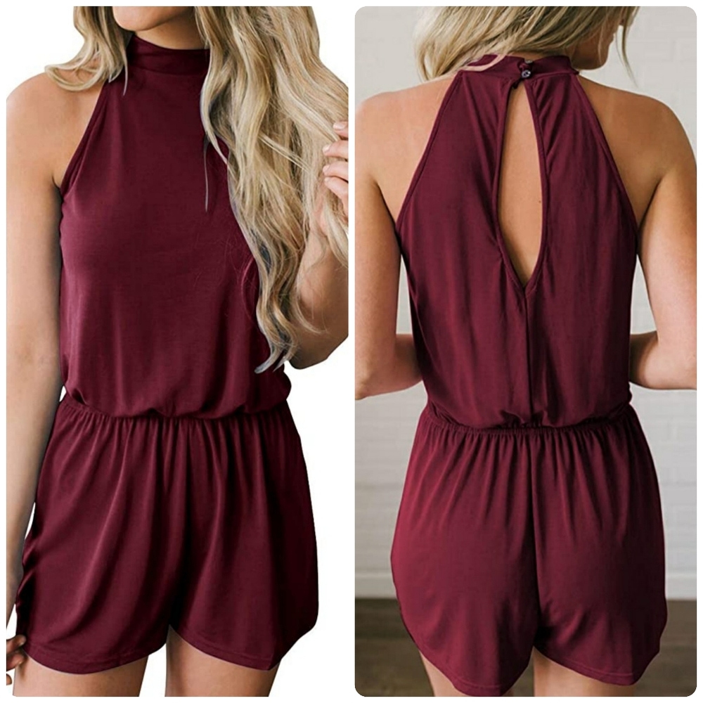 Halter style Romper size XL, keyhole back, soft stretch cotton tee romper